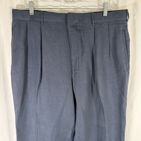 Polo by Ralph Lauren 100% Flax Pants 36 Blue Pleated Blue Label Linen Made Italy - Picture 2 of 11